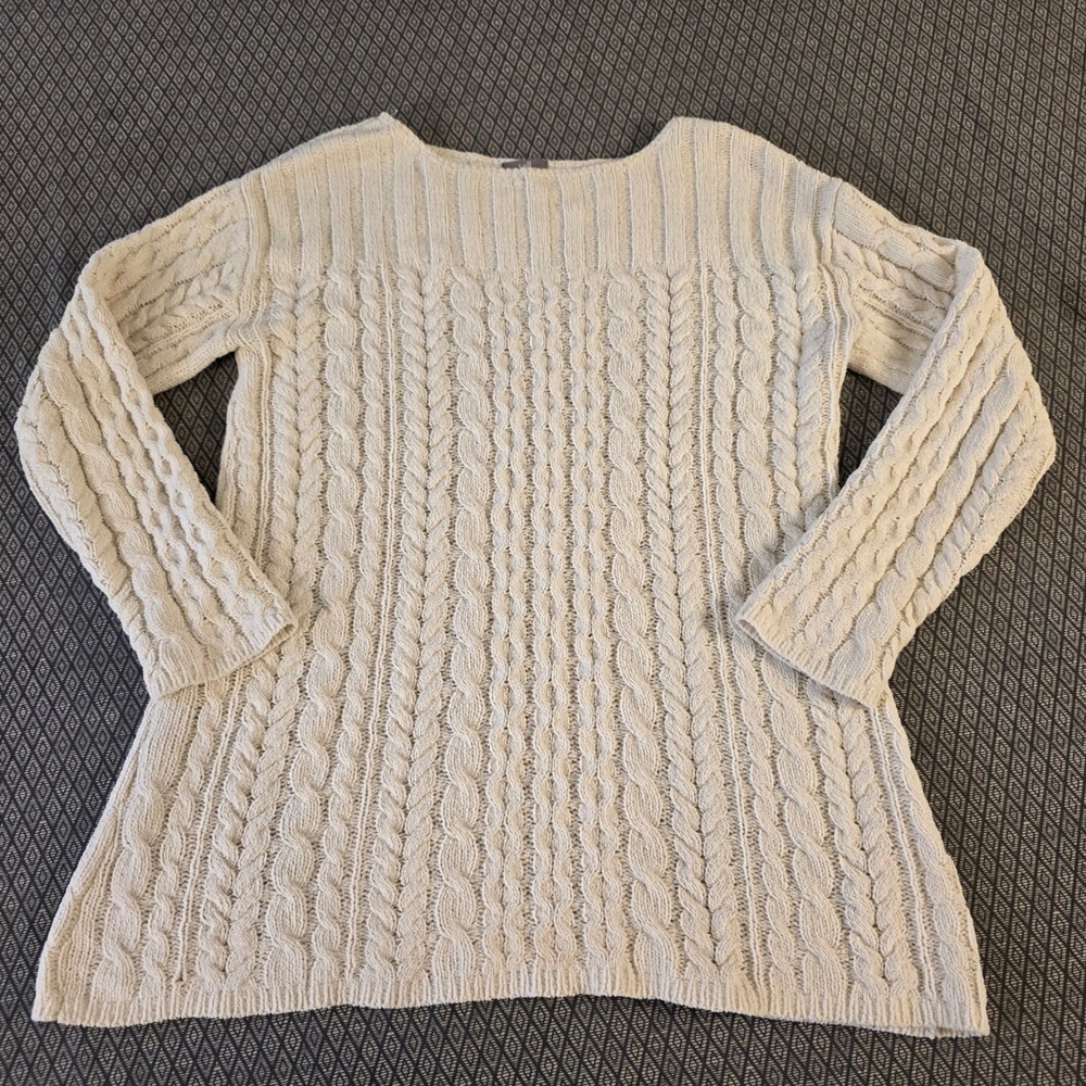 J. Jill Womens Cream Cable Knit Chenille Sweater Boat Neck Size S Ivory Pullover